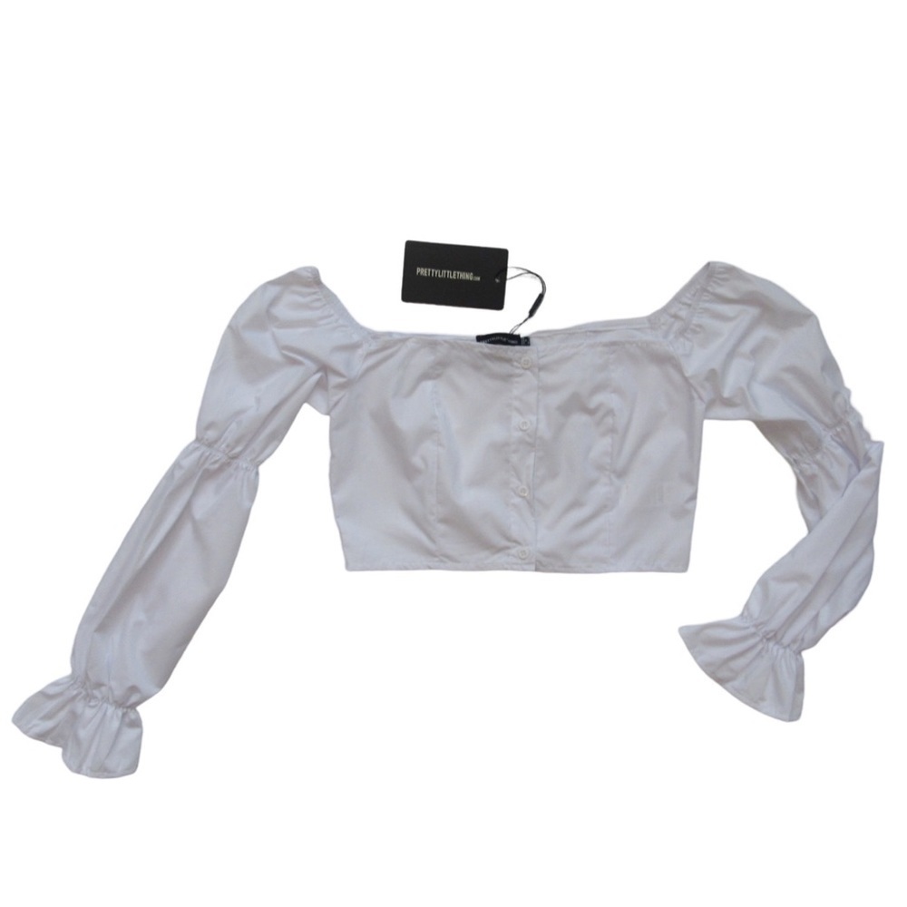 PLT White Off Shoulder Top with Long Ruffled Sleeves Size Small